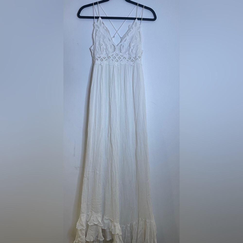 Free People Women’s White and Cream Maxi Boho Dress small